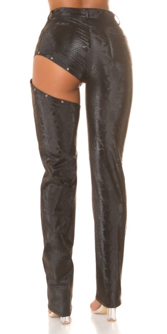 Wetlook Pants with Snake Print & Cut Out Animal